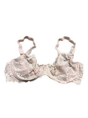 90s European Vintage Floral Embroidery Lace Unlined Bra (Baby Pink) Size 36C/34D